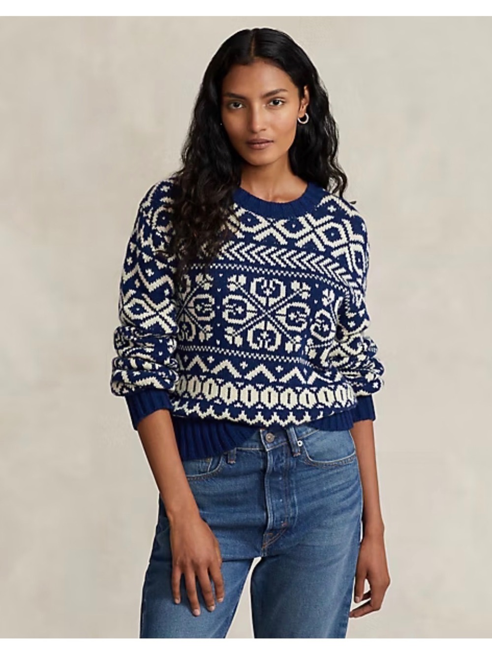Ralph Lauren Polo Snowflake Motif Womens Sweater XL Blue White Wool Blend Chunky